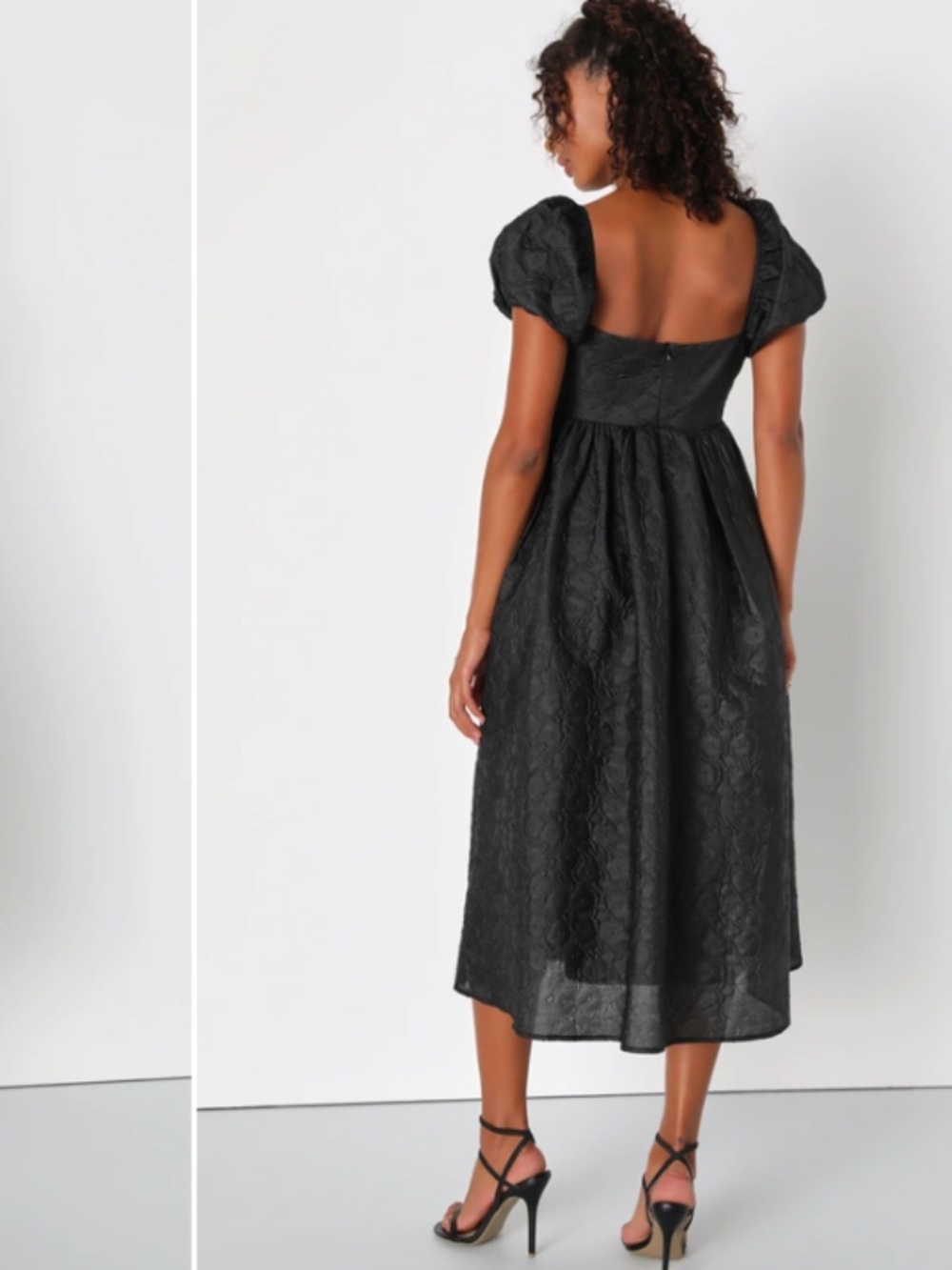 Lulu's Black Puff-Sleeve Midi Dress - Picture 4 of 5